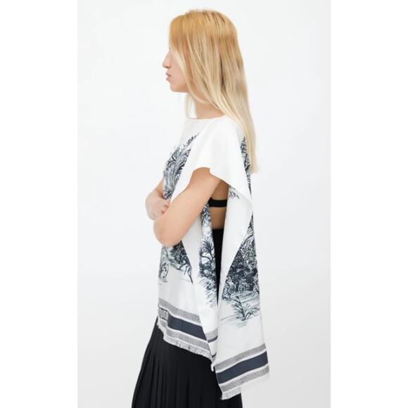NWT Dior Capes Toile De Jouy Silk Palm Poncho Top Blue Women's Size U/ US 10 - Picture 3 of 7